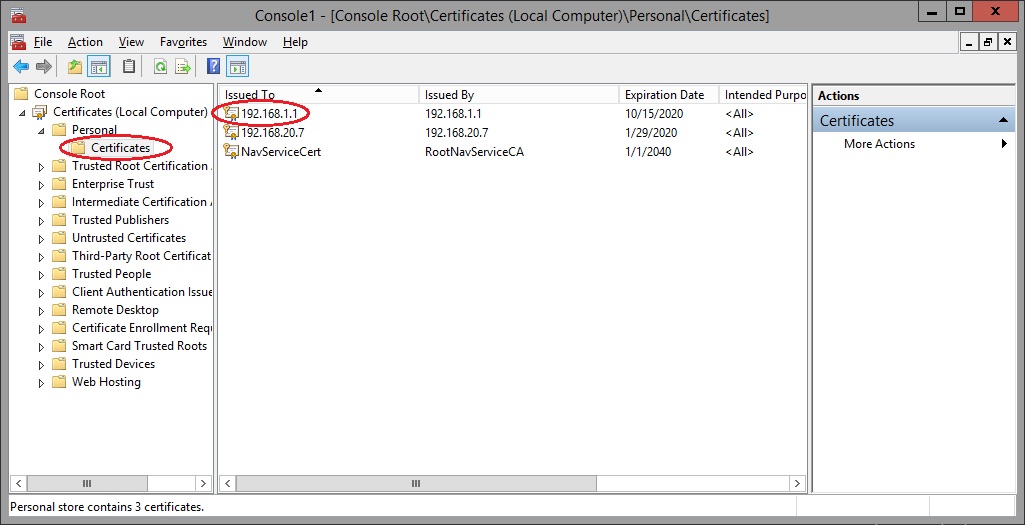 Create self-signed certificate using Windows PowerShell ISE and check on MMC.