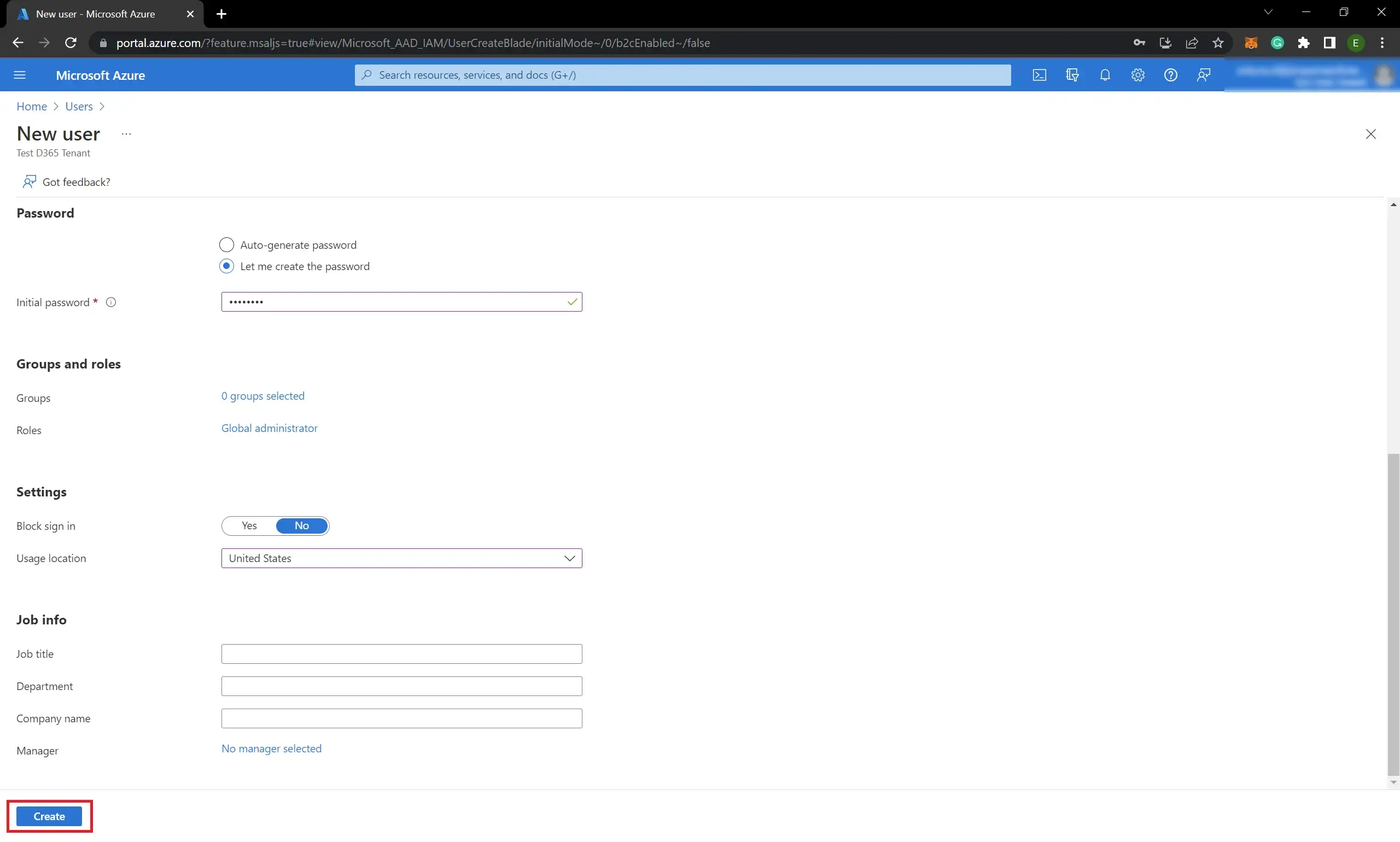 Create users in Azure tenant