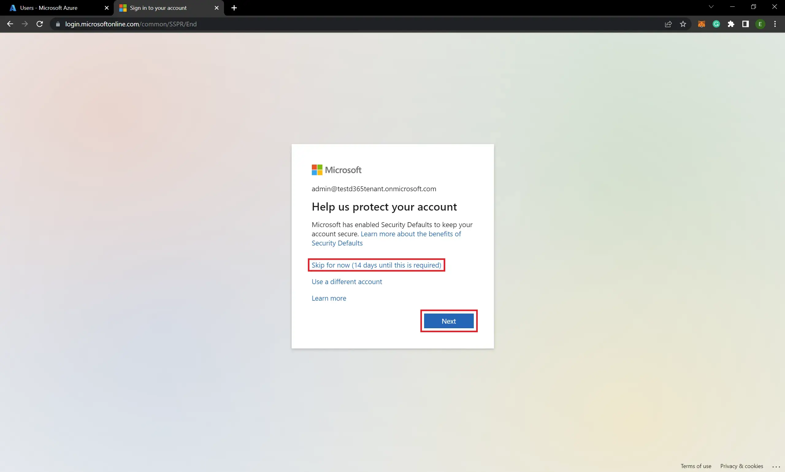 Enable Microsoft Security Defaults Dynamics D365 BC trail account