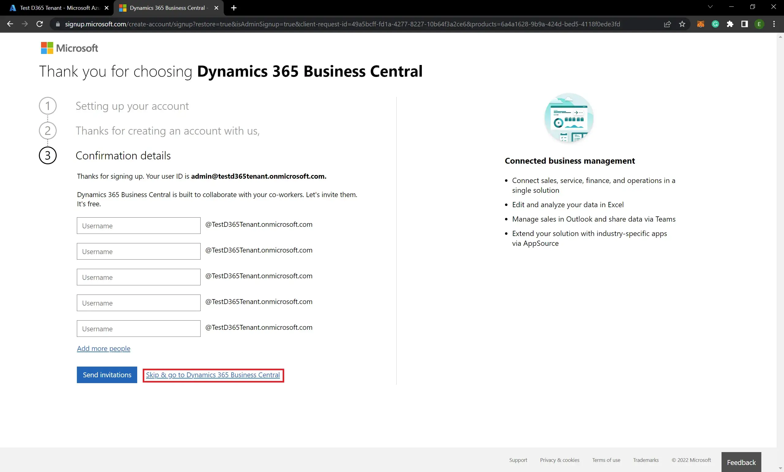 How to invite other user accounts to access Dynamics D365 BC trail account