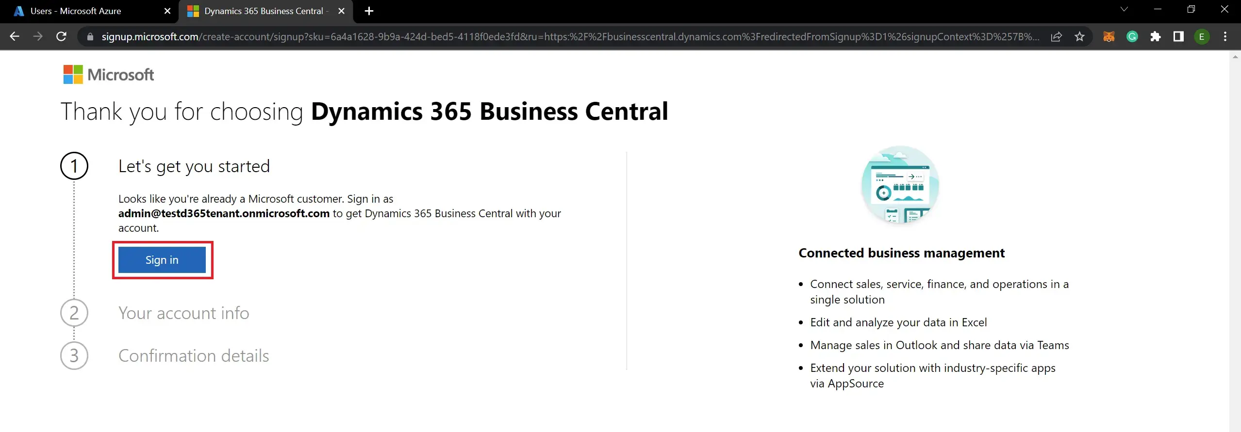 How to sign in Dynamics D365 BC trail account