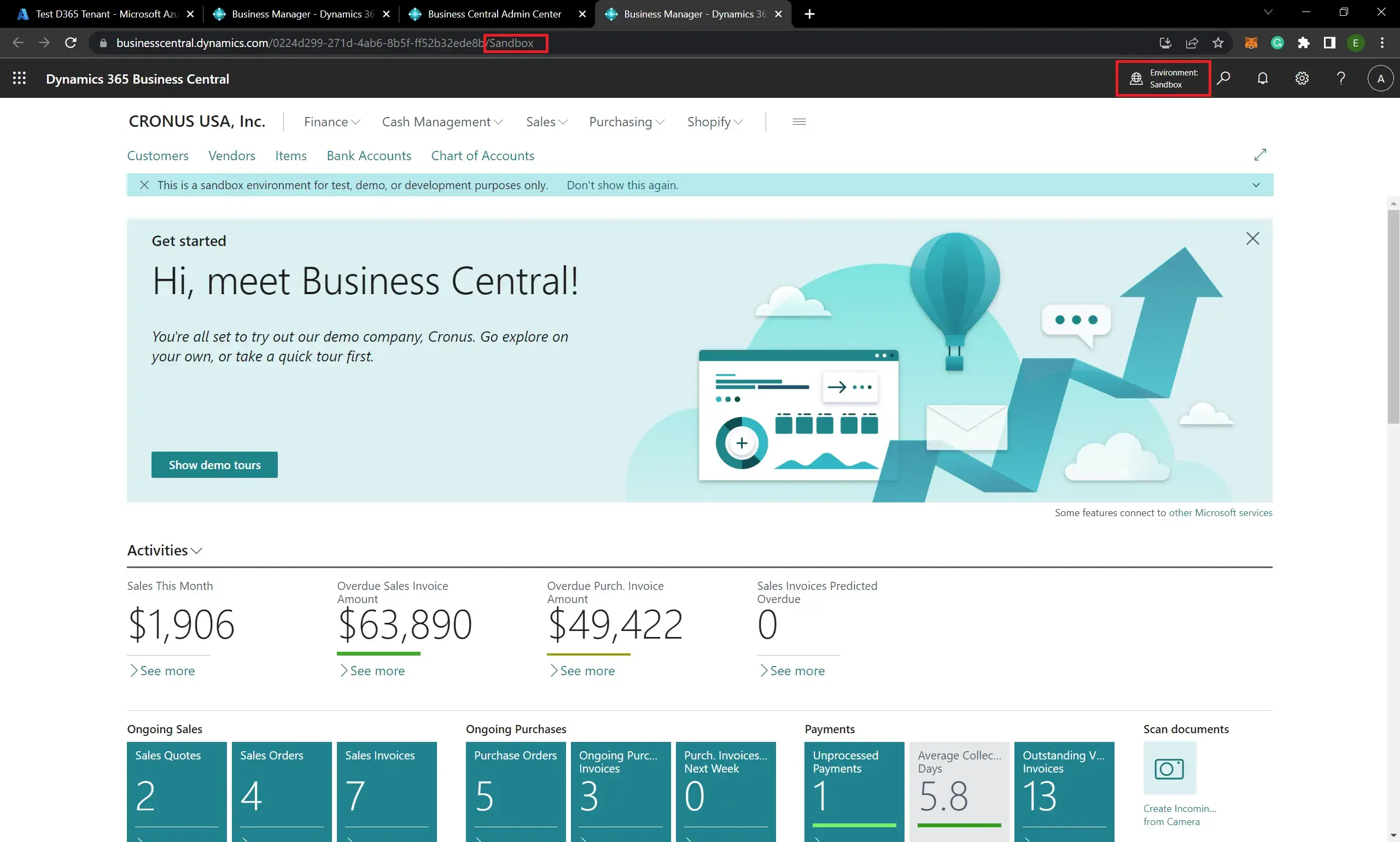 How to setup sandbox environment D365 Business Central tenant