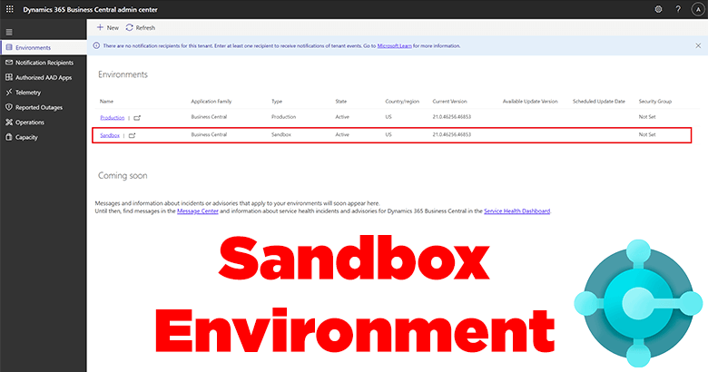 How to setup sandbox environment Business Central tenant