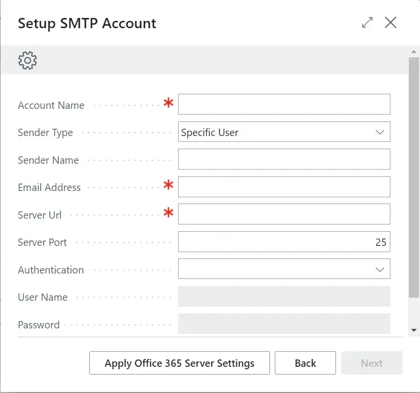 How to setup a SMTP email account D365 BC