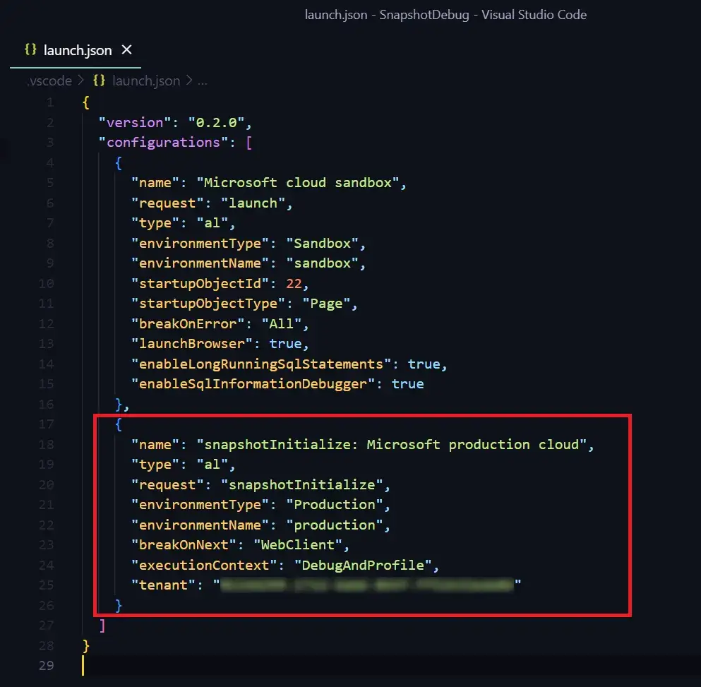 Add configuration setting to launch.json related to Snapshot debugging