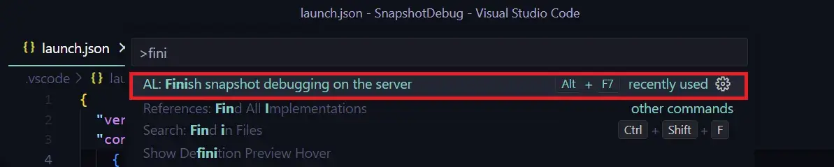 Finish snapshot debugging on the server - AL