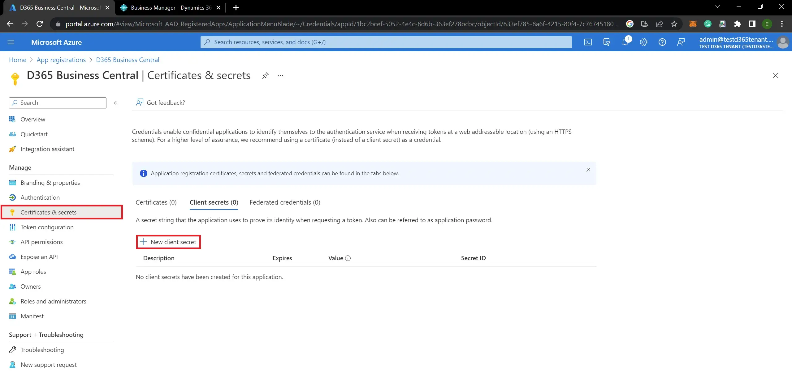 How to Create Certificates and Secrets to Register Business Central App in Azure Portal