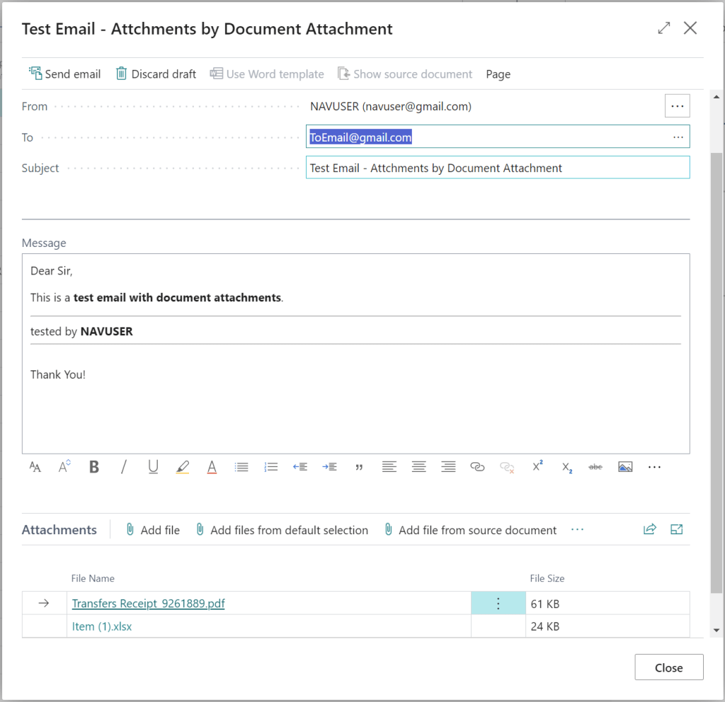 How to send email including attachments from Document Attachment with Mail Dialog in BC AL